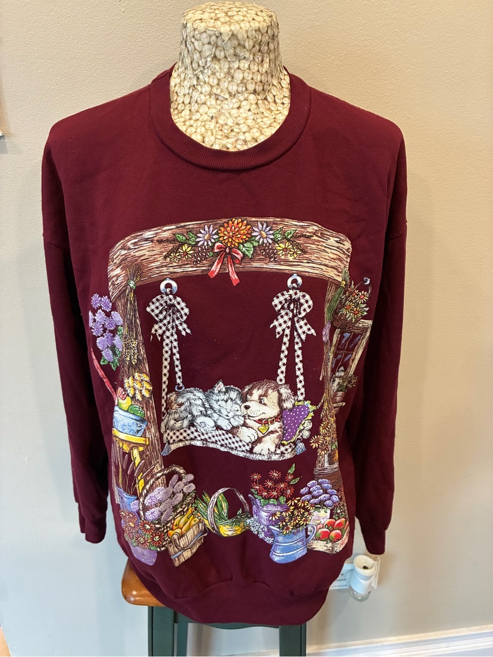 Vintage 90s Cute Kitten and Puppy on a swing Crewneck